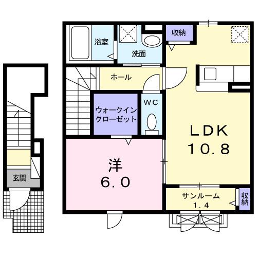 オーク・ビラ(1LDK/2階)の間取り写真