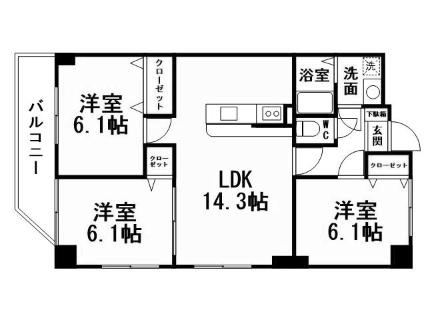 ロージュマン黄金町(3LDK/2階)の間取り写真