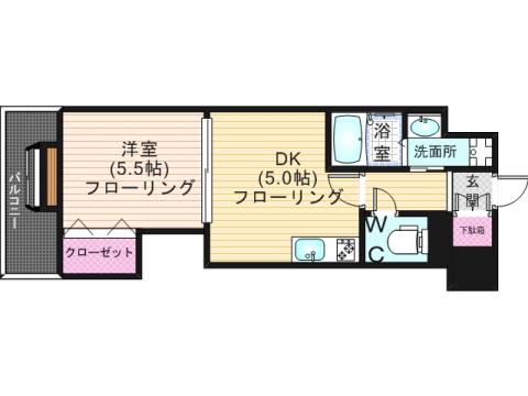 グランメールエスティエ(1DK/9階)の間取り写真