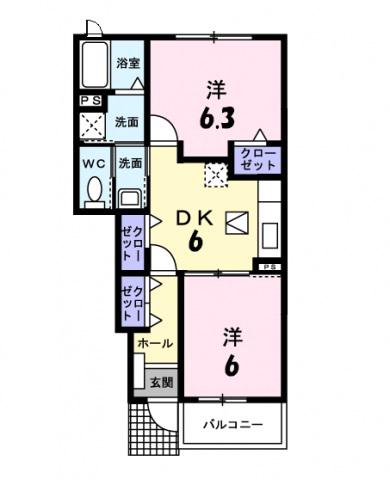 シャルマン弐番館(2DK/1階)の間取り写真