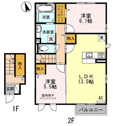 メルベーユ 三丘(2LDK/2階)の間取り写真