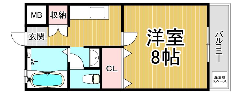 YUMIN FLAT 青木町(1K/2階)の間取り写真