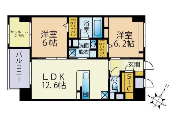 BLESS 南福岡駅前(2LDK/10階)の間取り写真