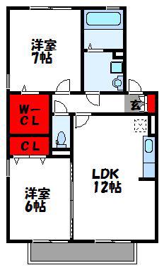 リビングタウン新宮 C棟(2LDK/2階)の間取り写真