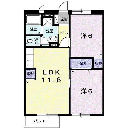 ハイムゆりの樹2(2LDK/2階)の間取り写真
