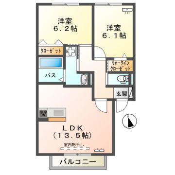 プリマヴェーラ B棟(2LDK/2階)の間取り写真