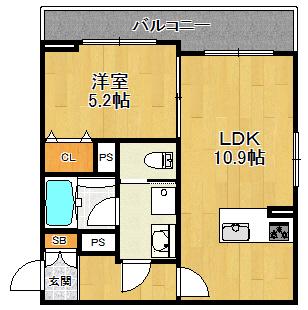 エントランスライフ西野山東(1LDK/3階)の間取り写真
