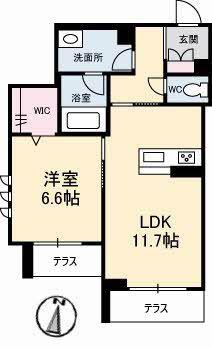 パピリオタウン C棟(1LDK/1階)の間取り写真