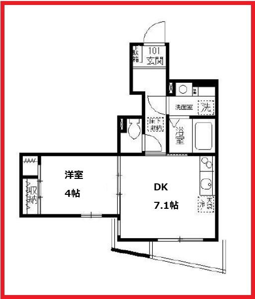 パース63(1DK/1階)の間取り写真