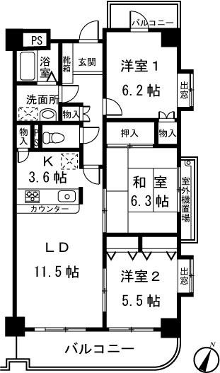 オークヒルズ(3LDK/3階)の間取り写真