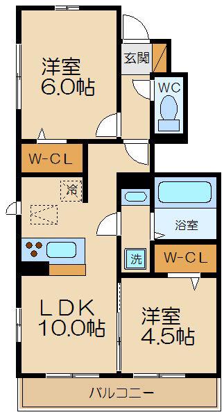 ヴィラ ヴェルデ(2LDK/1階)の間取り写真