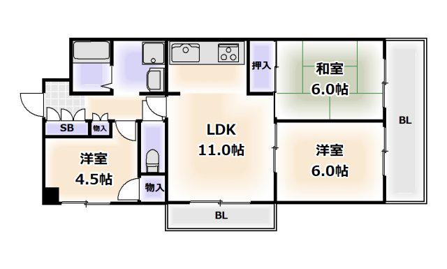 パールヒルズニシオ(3LDK/3階)の間取り写真