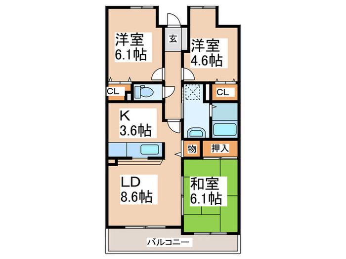 エスボヌール(3LDK/3階)の間取り写真
