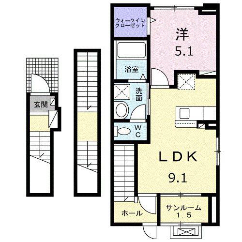 グリーン・ビレッジ(1LDK/3階)の間取り写真
