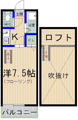 エクセル筥松(1K/1階)の間取り写真