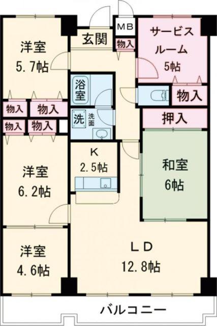 南山寿ガーデン(4SLDK/6階)の間取り写真