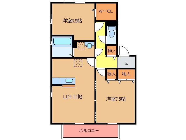 リビングタウンルピナ新宮B棟(2LDK/2階)の間取り写真
