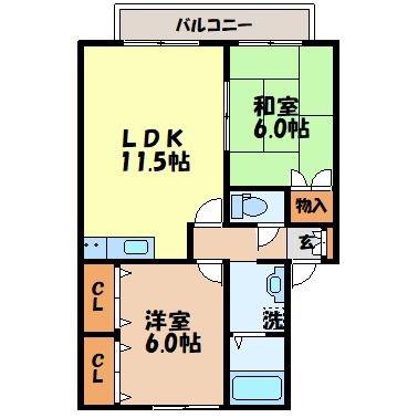 ハイカムール松崎(2LDK/1階)の間取り写真