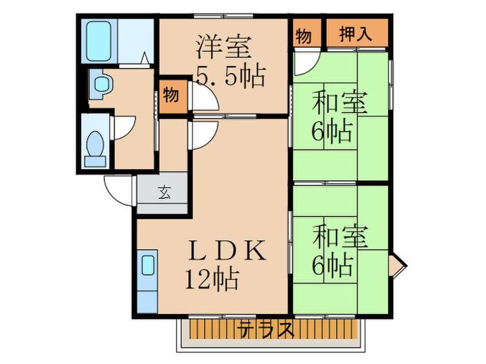ガーデンハイツみやこ E(3LDK/1階)の間取り写真