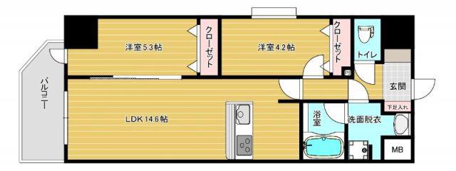 リファレンスリバービュー室見(2LDK/6階)の間取り写真