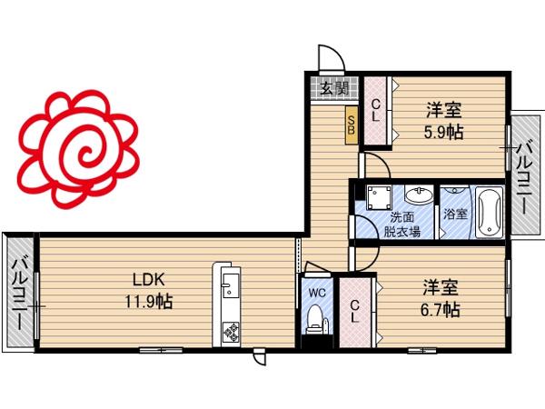 ヴィアソーレ鶴見(2LDK/1階)の間取り写真