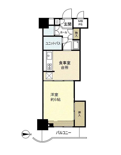 ライオンズマンション中央(1DK/12階)の間取り写真