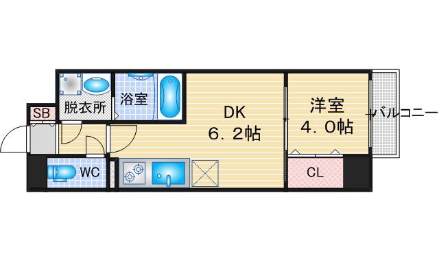 プレイズシード名城公園(1DK/4階)の間取り写真