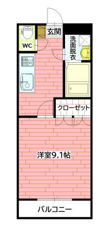 ハッピーキャニオン(1K/2階)の間取り写真