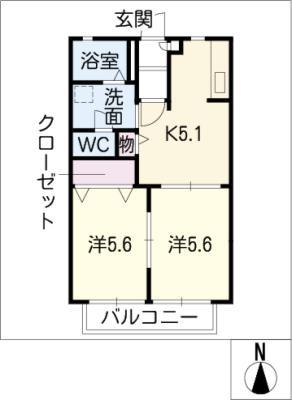 ジュエルS(2K/1階)の間取り写真