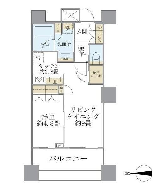 パークタワーグランスカイ(1LDK/20階)の間取り写真