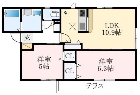 グレイスアオ(2LDK/1階)の間取り写真