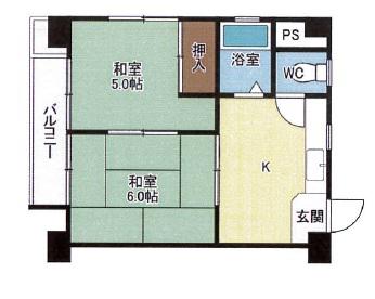 独居老人の方専用 丸美パ-クマンション(2DK/2階)の間取り写真