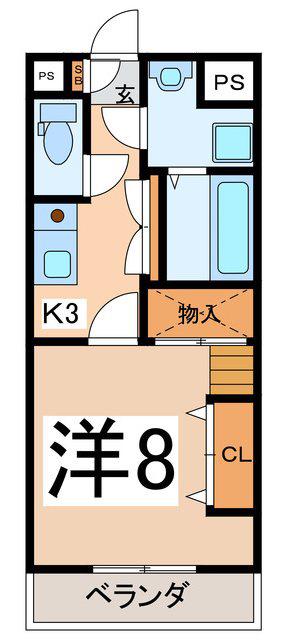 スプランドゥールII(1K/2階)の間取り写真