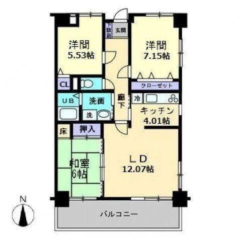 アヴェニール藤塚(3LDK/3階)の間取り写真