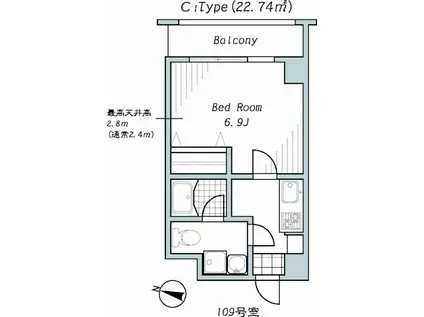 ウィステリア仙川II(1K/1階)の間取り写真