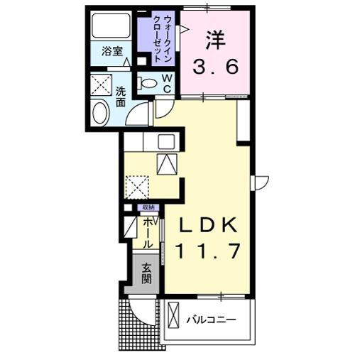 ワンオフティ(1LDK/1階)の間取り写真