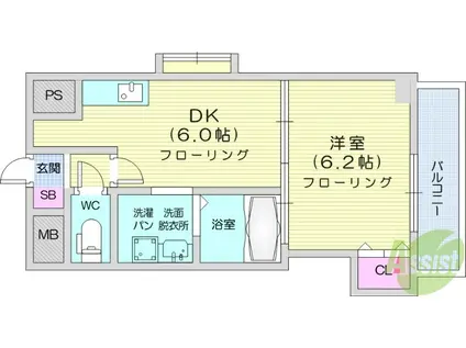 スズキヒルズ(1DK/3階)の間取り写真