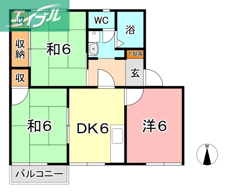 メゾン日笠山(3DK/2階)の間取り写真