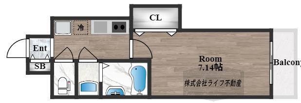 LUXE布施駅前(1K/14階)の間取り写真