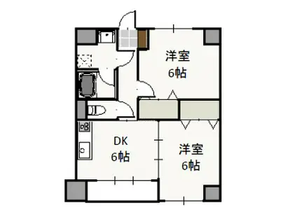 ウッドコート医大南(2DK/5階)の間取り写真