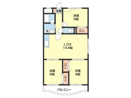 グリーンヒルとまと鳴神II(3LDK/3階)の間取り写真