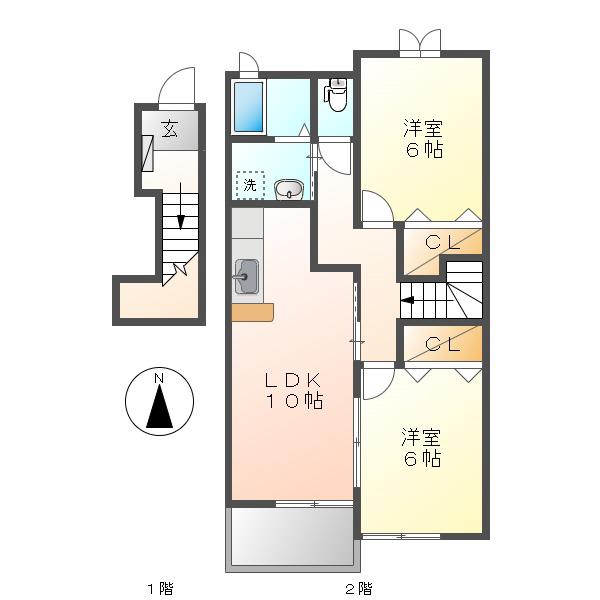 フェリシダ矢蔵 I(2LDK/2階)の間取り写真