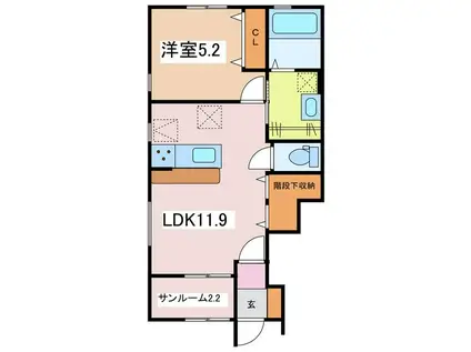 クアトロ常盤B(1LDK/1階)の間取り写真