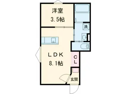 CASA PACIFICA 喜田村(1LDK/1階)の間取り写真