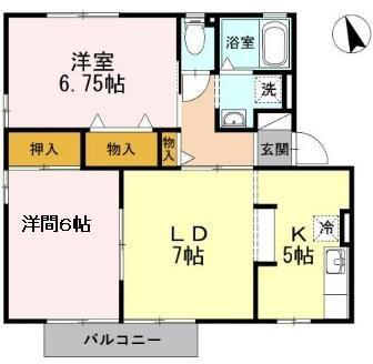 ハイカムールなつめA(2LDK/1階)の間取り写真