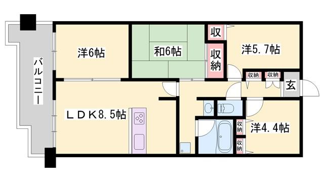 ネオハイツ姫路 アメニティ228(4LDK/11階)の間取り写真