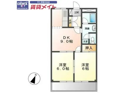 パールガーデン(2DK/1階)の間取り写真