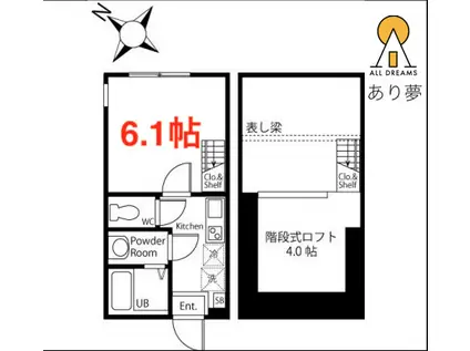 ハーミットクラブハウスグルック西横浜(1K/2階)の間取り写真