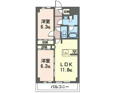サンシャインヒルズ1(2LDK/1階)の間取り写真