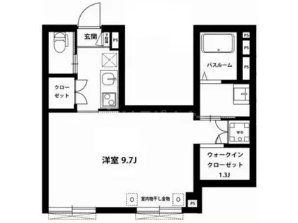 デルフィーノ(1K/1階)の間取り写真